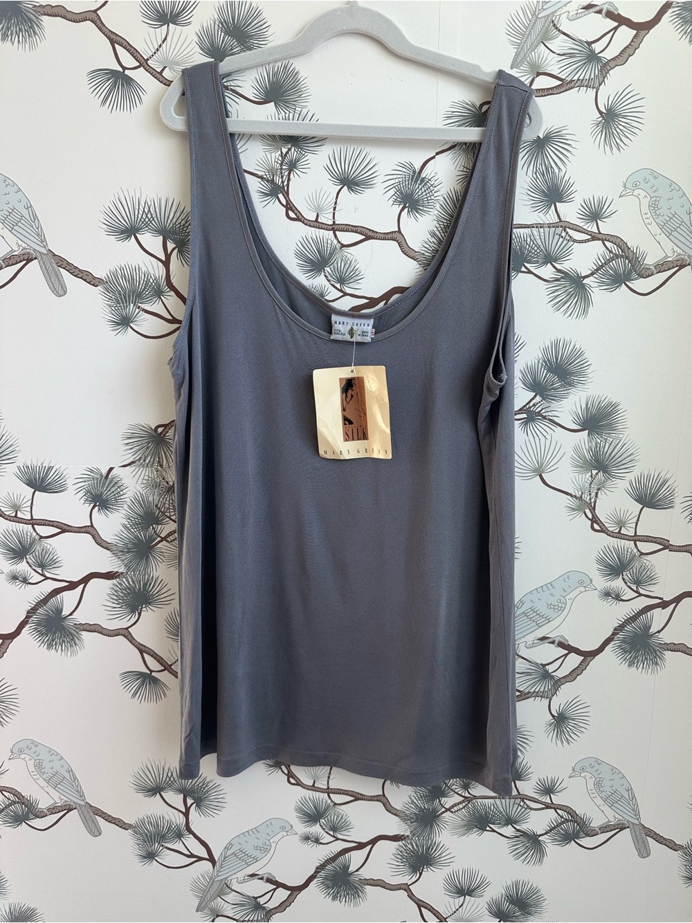 Mary Green 100% Washable Silk Tank Top Gray XL NWT Luxury Basics